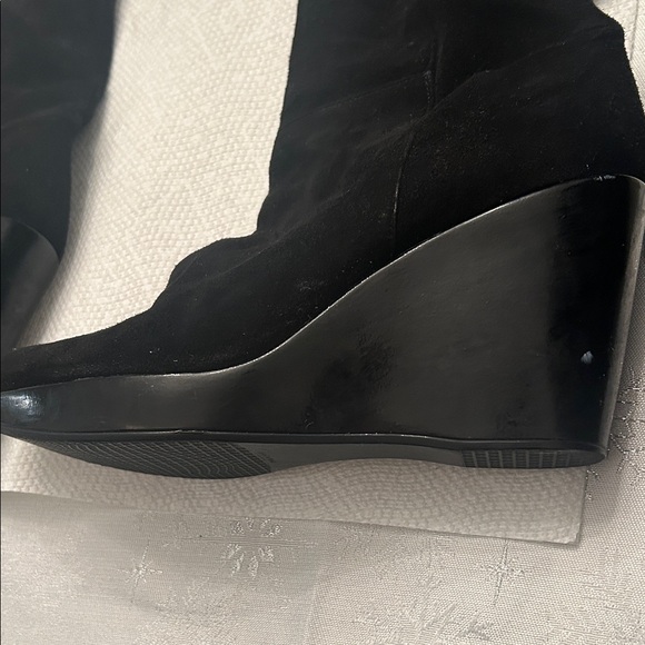 Stuart Weitzman Black Suede Knee-High Wedge Boots - Picture 4 of 14